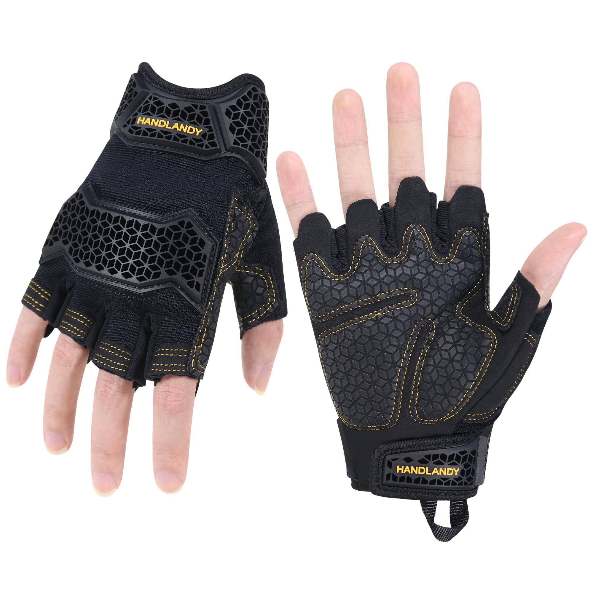 HLDD HANDLANDY Fingerless Work Gloves Men, Framer Work Gloves Open-Finger Carpenters Glove