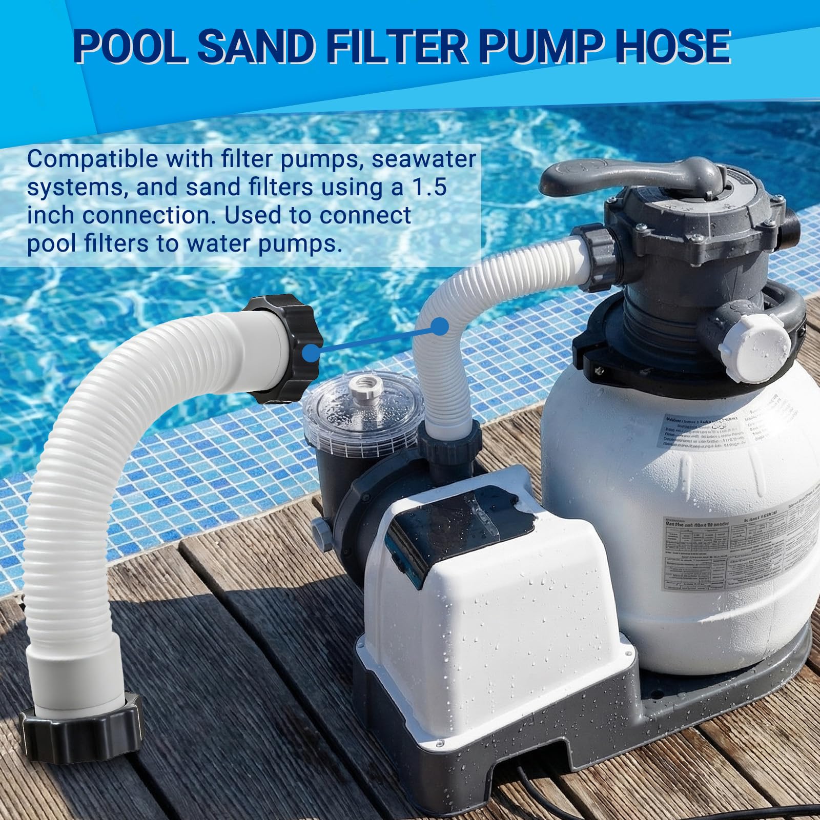 Tuyau Pompe Piscine, Tuyau Filtration Piscine, Tuyau Raccord Pompe Filtre à Sable, Tuyaux pour Piscine avec écrous, Convient pour Une Interface de 1,5 Pouce (40cm)