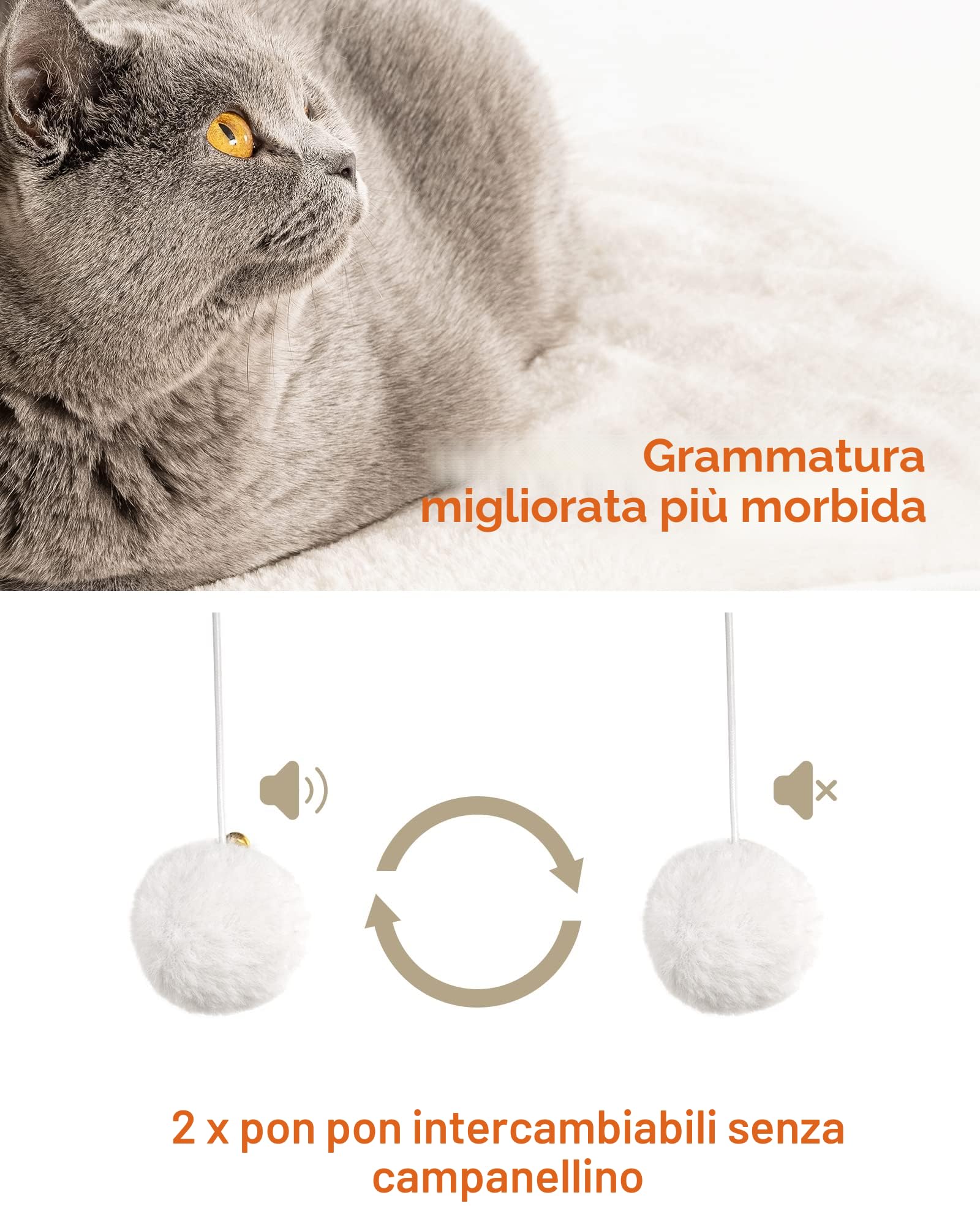 FourFurPets 3-Tier Modern Albero per Gatti Alto 111 cm, Tiragraffi per Gatti, con 2 Pali Graffiatoi in sisal, 3 Piattaforma Grande, Pompon, Greige