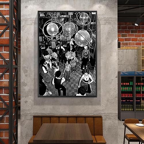 Miniatura 4 de ZHIXQMG Póster retro para fiesta de discoteca en blanco y negro, bola de espejo de los años 80, disco bohemio, chic, lienzo para pared, impresión de