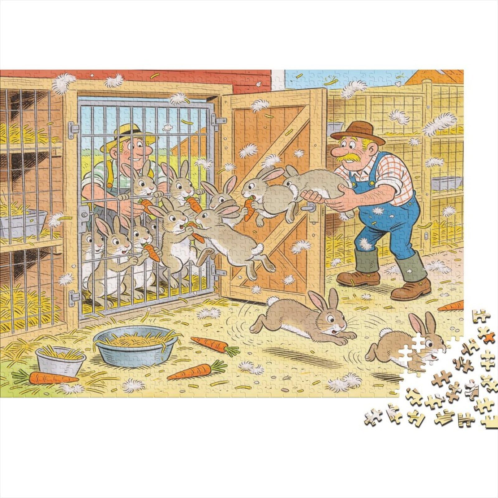 Rabbit Hutch Feeding Wooden Jigsaw Puzzle Waterproof 1000 Piece Puzzles for Adults Fun Educational Games — image 1