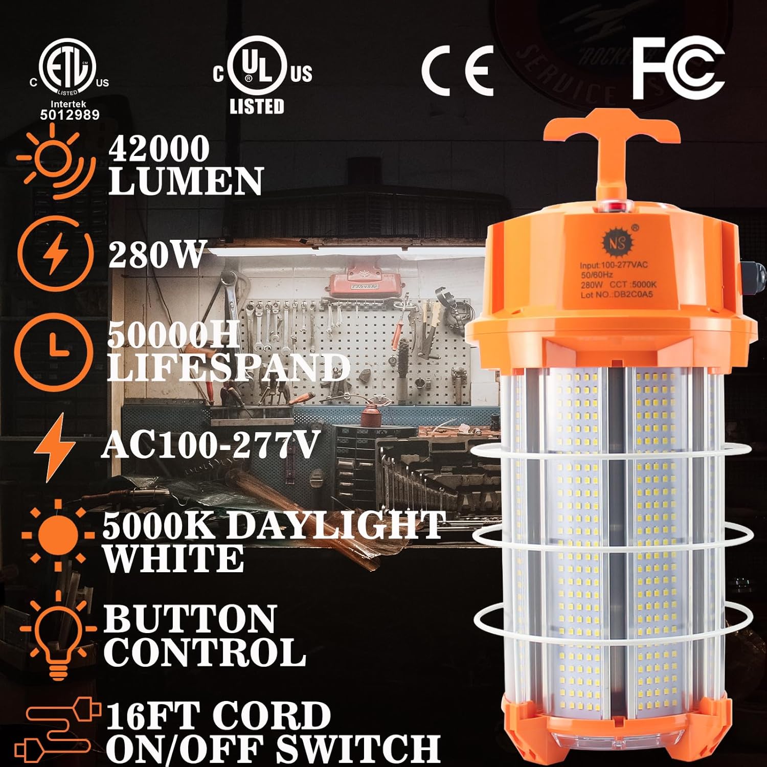 NS 280W LED Work Light 42,000 Lumens 5000K Construction High Lumens Super Bright Durable Temporary Job Site Lighting - Image 3
