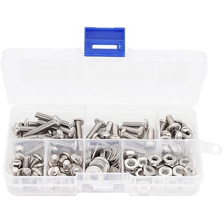 binifiMux 10-32 Pan Phillips Screws, Hex Nuts, Flat Washers Assortment Kit