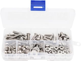binifiMux 110pcs 10-32 Pan Phillips Screws Hex Nuts Flat Washers Assortment Kit, 1/4" 5/16" "3/8" "5/8" 1", 304 Stainless Steel