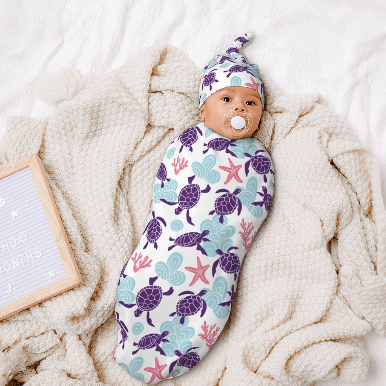 Newborn Swaddle Blankets Baby Stuff Soft Swaddle Swaddling Blanket With Beanie Sets Gifts For Infant Boys Girls - Image 2