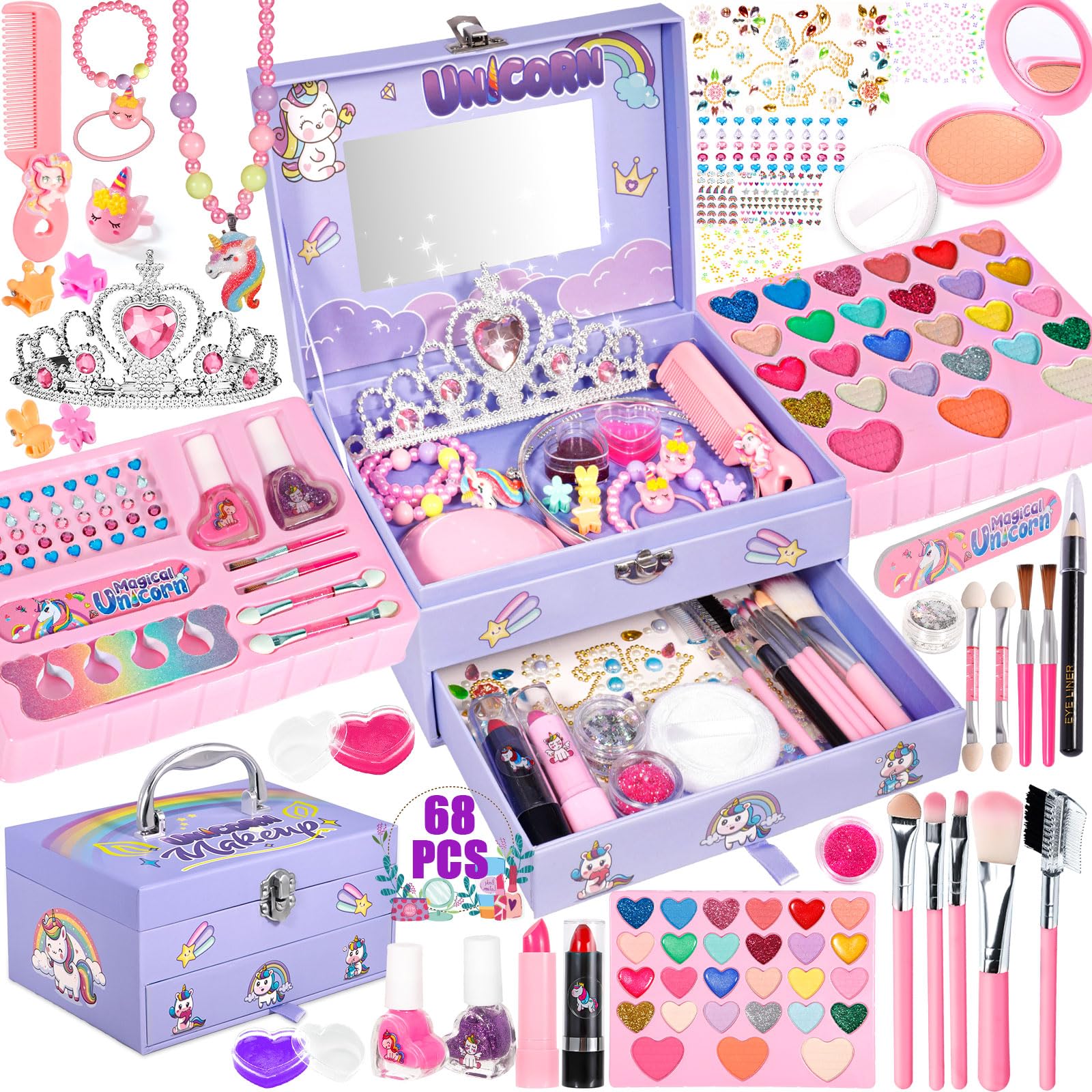 Trucchi Bambina Set, Sicuro e Atossico e Lavabile Valigetta Trucchi Bambina Anallergici, Trousse Trucchi Bambina Natale Compleanno Regalo 4 5 6 7 8 9 10 Anni