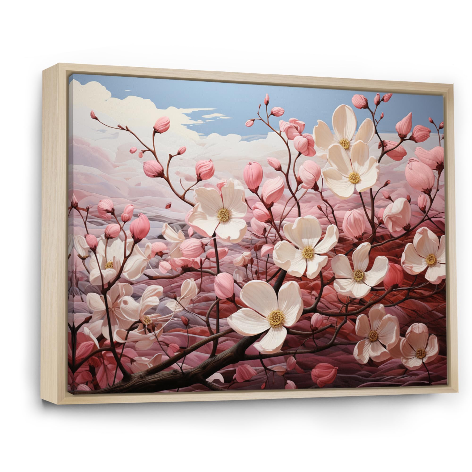 Dogbrown framed wall Art, Dogbrown Dream Pink White painting, Dogbrown Large framed wall art decor, Pink Traditional Natural framed wall art, 32x24