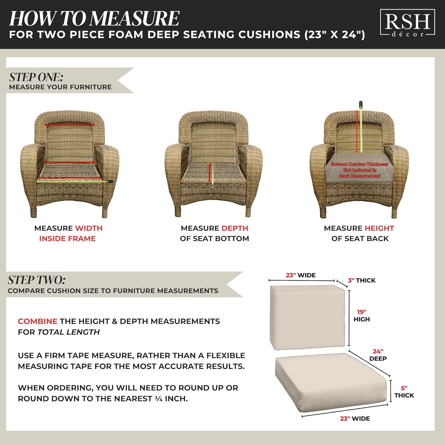 RSH DECOR: Deep Seating Foam Cushion Set | 23” x 24” Seat | All-Weather Spun Fabric | Water and Fade-Resistant | Outdoor Chair Cushion Set for Patio Furniture | Blue Tan Crab