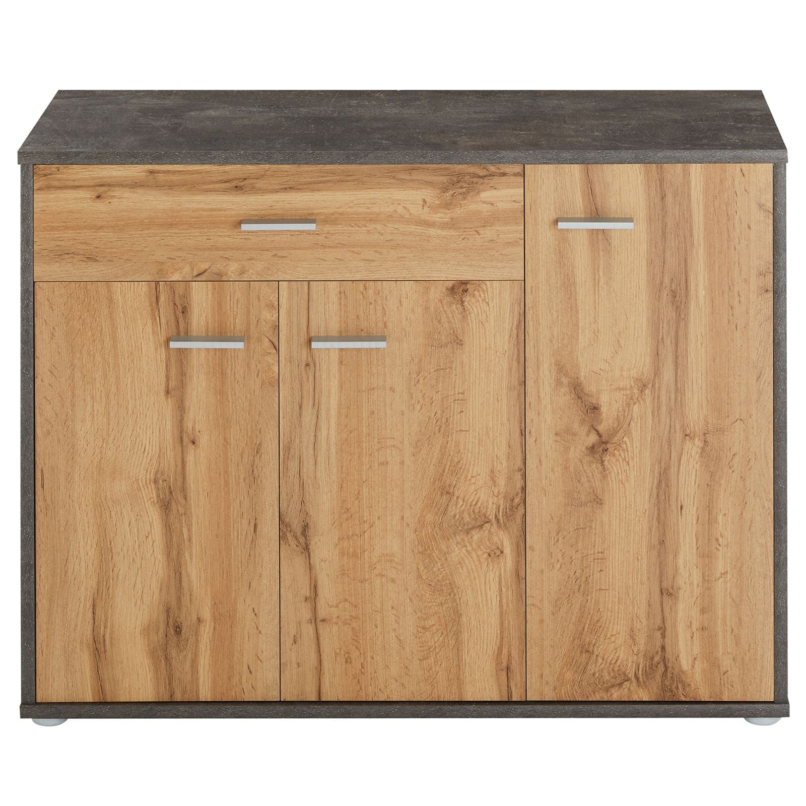 CARO-Möbel Schuhschrank DEUSTO 3 Türen 1 Schublade 7 Einlageböden für Flur und Eingangsbereich - Schuhregal geschlossen - Schuhaufbewahrung Sideboard betonoptik/Eiche