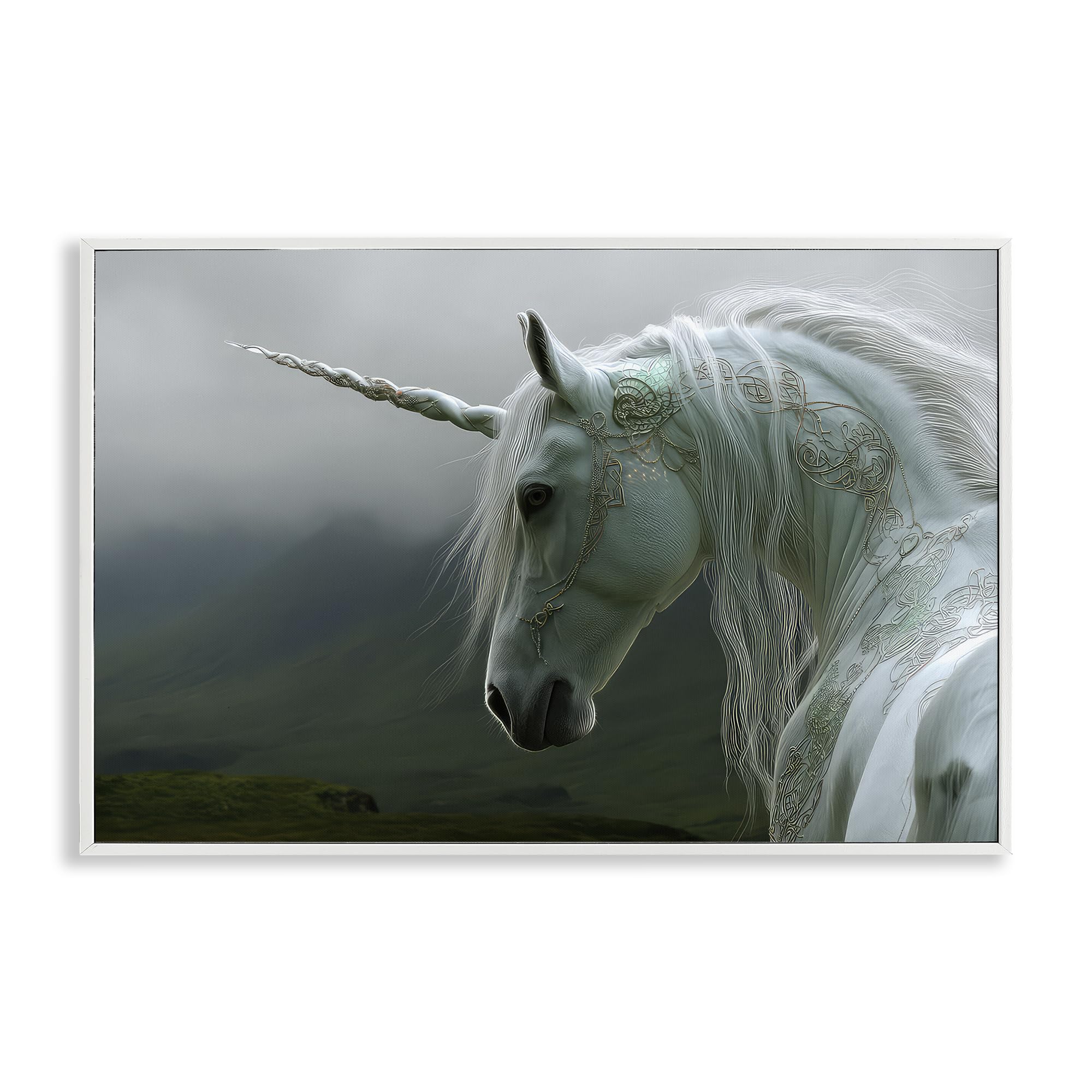 Stupell Industries Coastal White (Textured) Dreamy Celtic Unicorn Fantasy, 20 X 30 Inch Framed Giclée Print