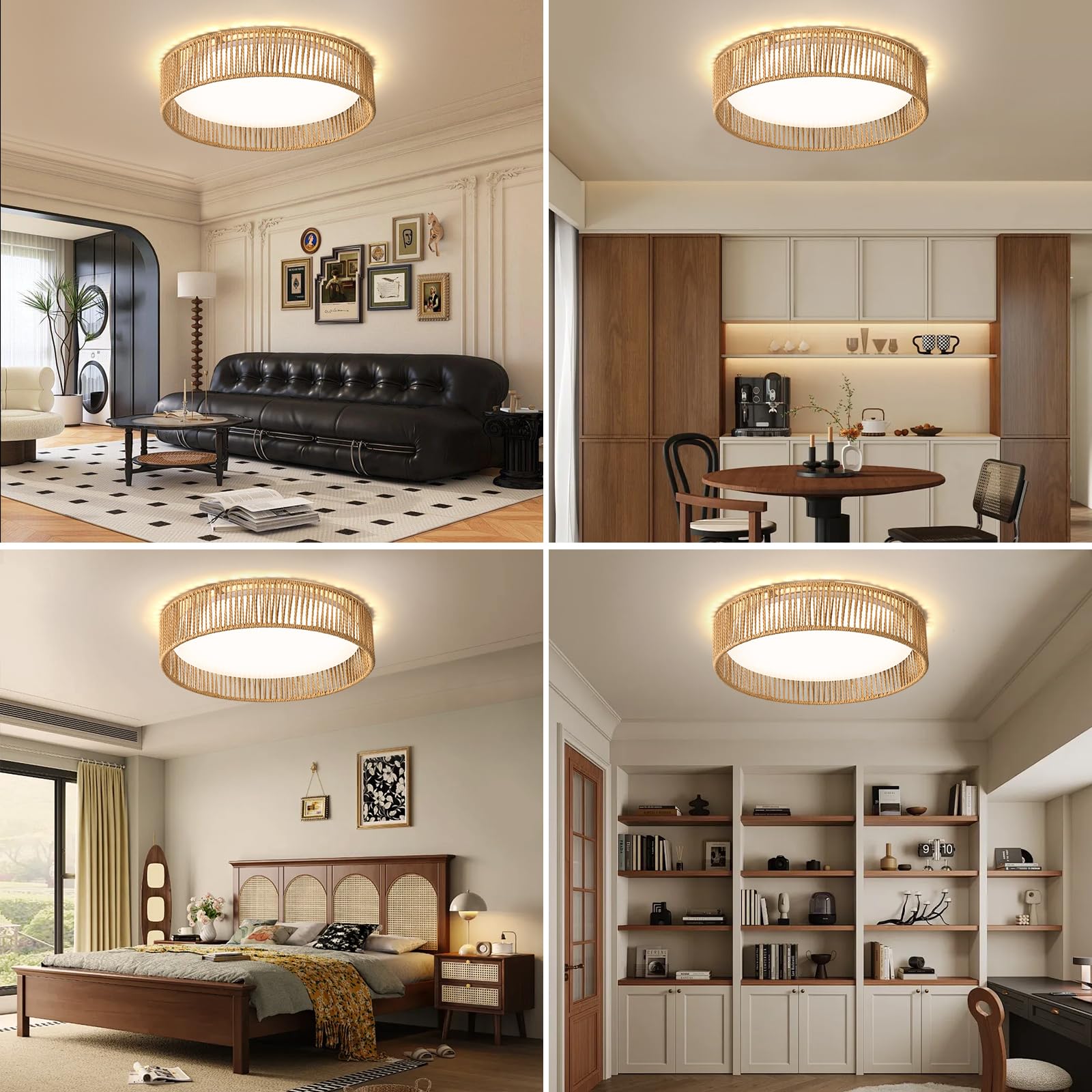 LED Deckenleuchte Rattan wohnzimmerlampe Dimmbar 36W, 43cm Deckenlampe rattan, Für Schlafzimmer Wohnzimmer Flur Esszimmer