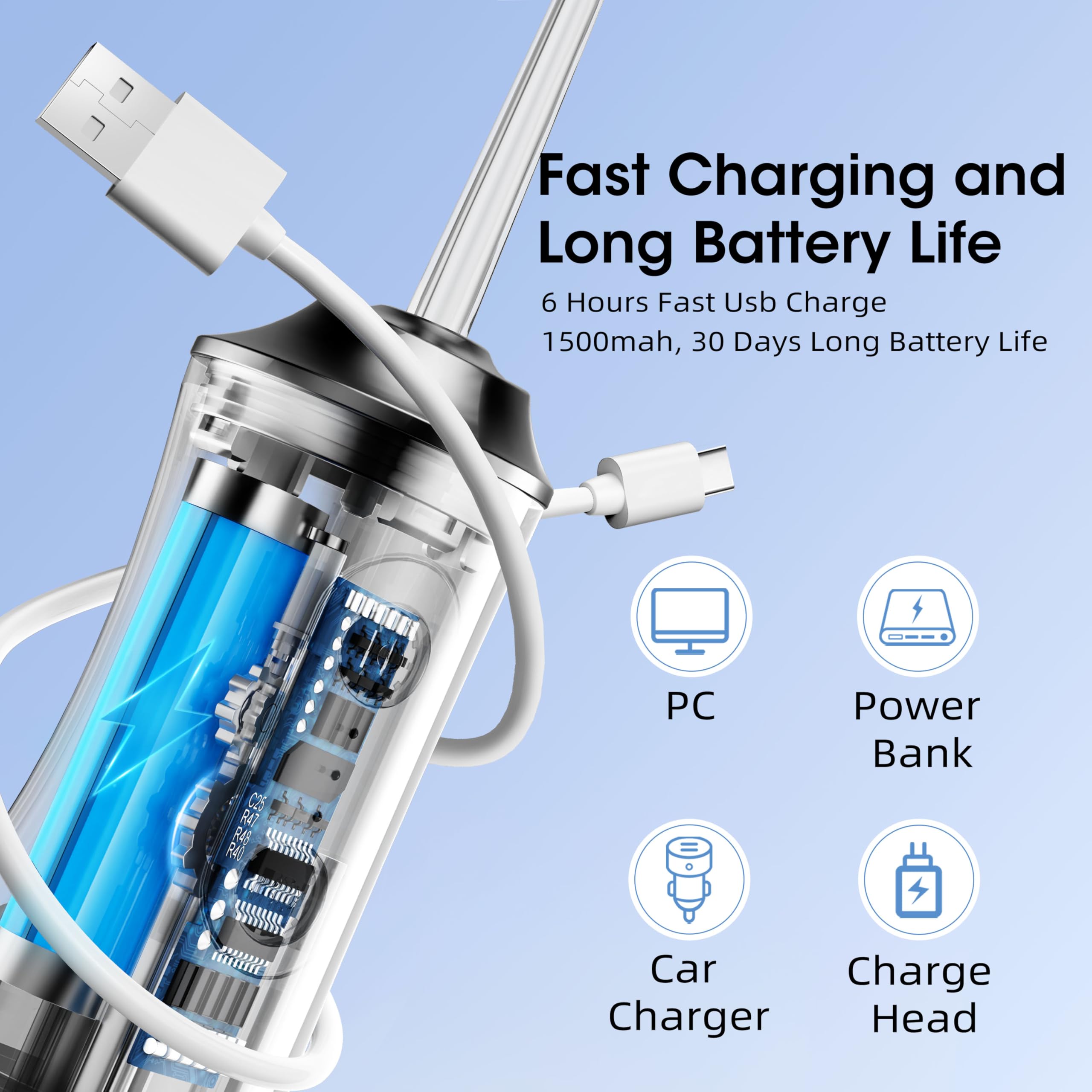 Vexloria Jet Dentaire Hydropulseur Portable 300 ML Water Flosser, Hydropulseur Dentaire Avec 3 Modes de Pression d'eau et 4 Embouts Remplaçables, Irrigateur Dentaire USB Rechargeable, noir clair