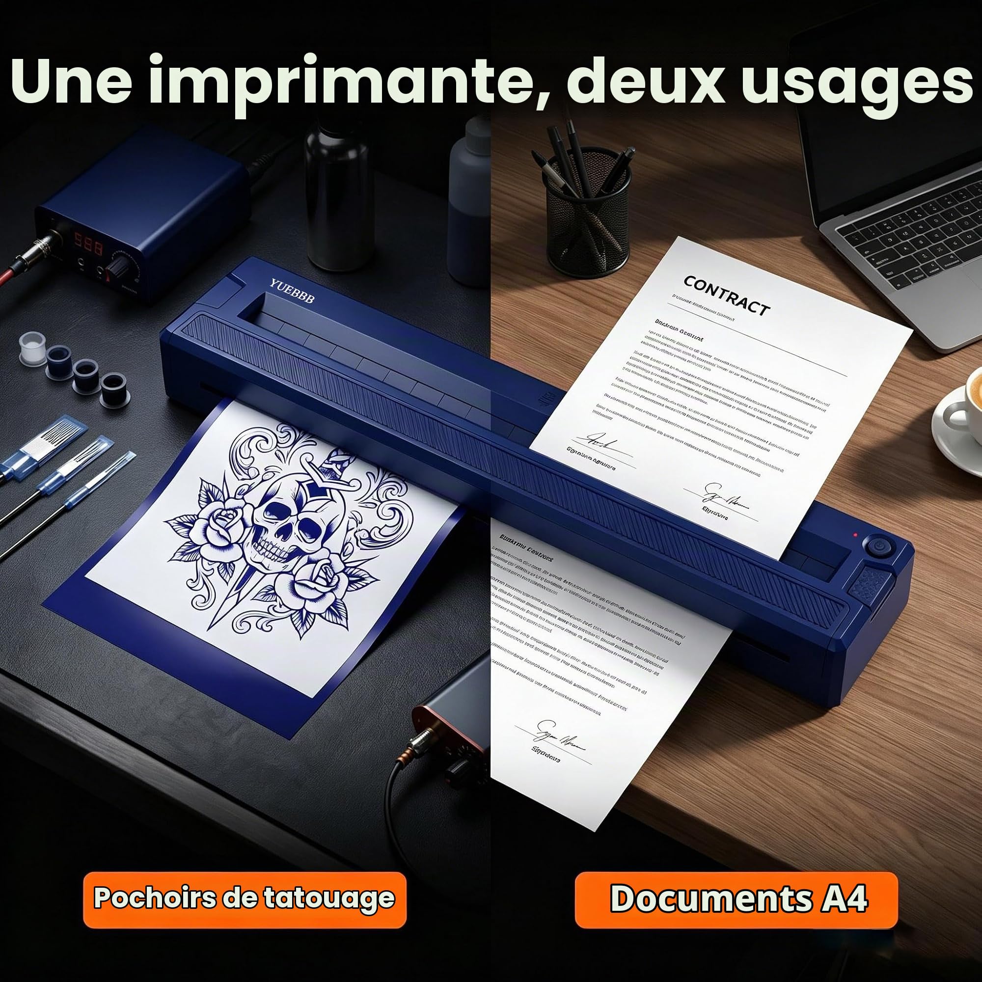 Imprimante de Pochoirs de Tatouage, Imprimante de Transfert Thermique Bluetooth Destinée aux Artistes et Débutants,en Bleu