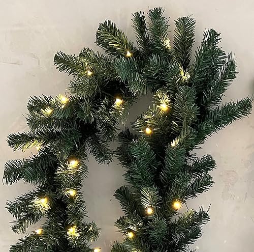 Miniatura 4 de Flexible Flyer Guirnalda de luces con pilas de 9 pies. Pino perenne de Navidad preiluminado de 9 pies para barandilla de puerta delantera,