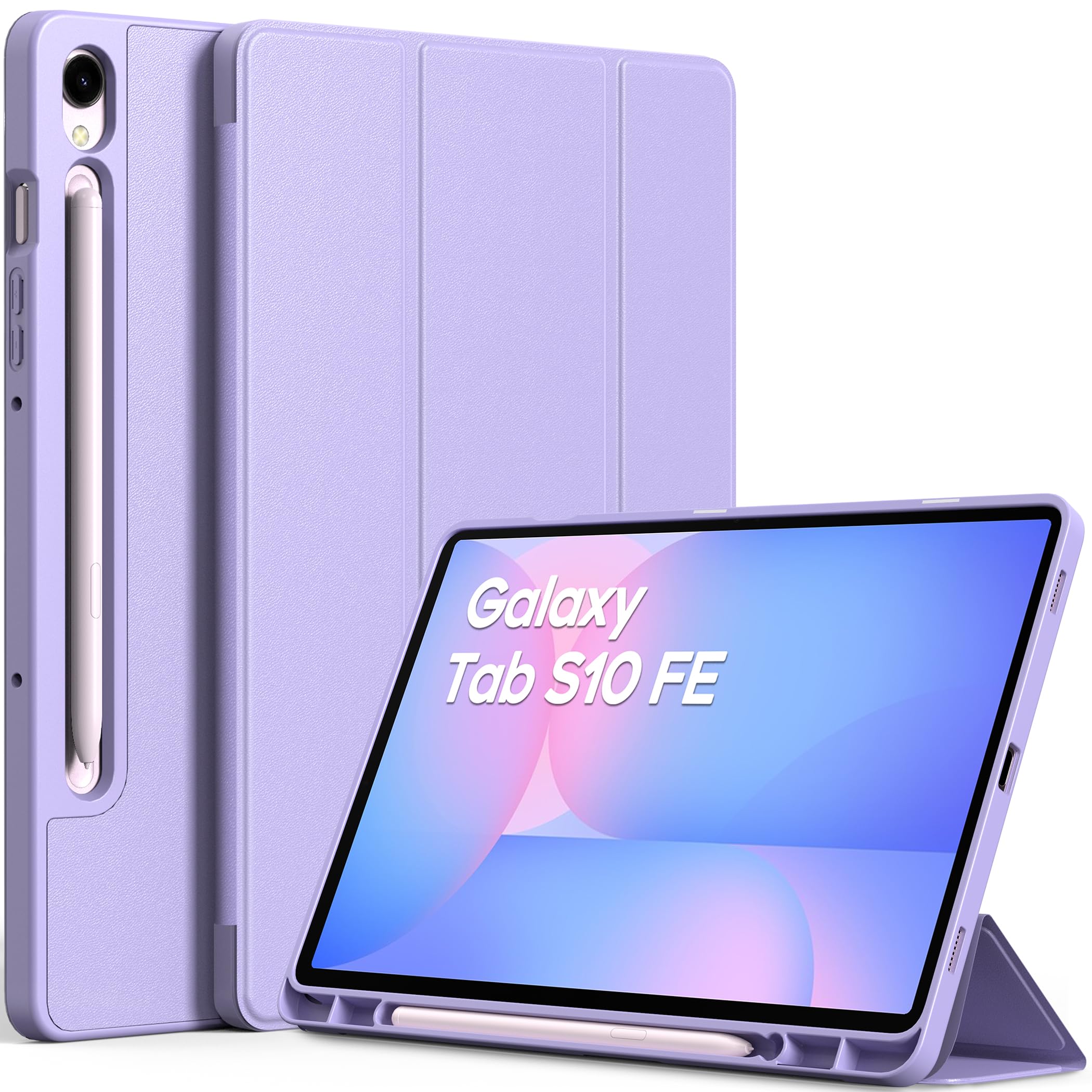 EasyAcc Hülle für Samsung Galaxy Tab S10 Lite/ S10 FE 10.9" 2025/ S9 FE 10.9" /S9 11 Zoll mit S Pen Halter - Ultra Dünn mit Standfunktion Slim PU Leder Schutzhülle, Blume Lila
