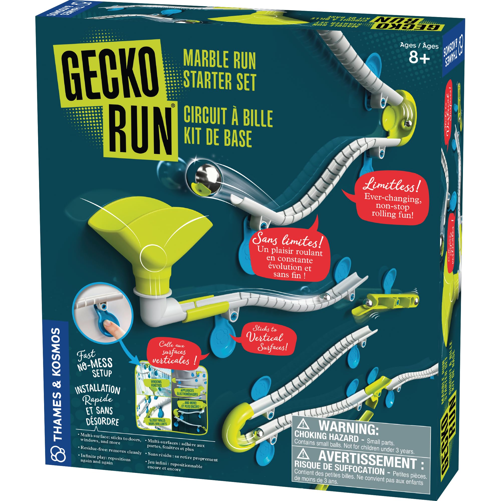 Gecko Run Marble Run Starter Set by Thames & Kosmos, Toy of The Year Winner - 63 Piece Vertical Marble Run, Flexible Tracks | Fast, No-Mess Setup | Hours of Creative Play | 2-Language Version, EN/FR