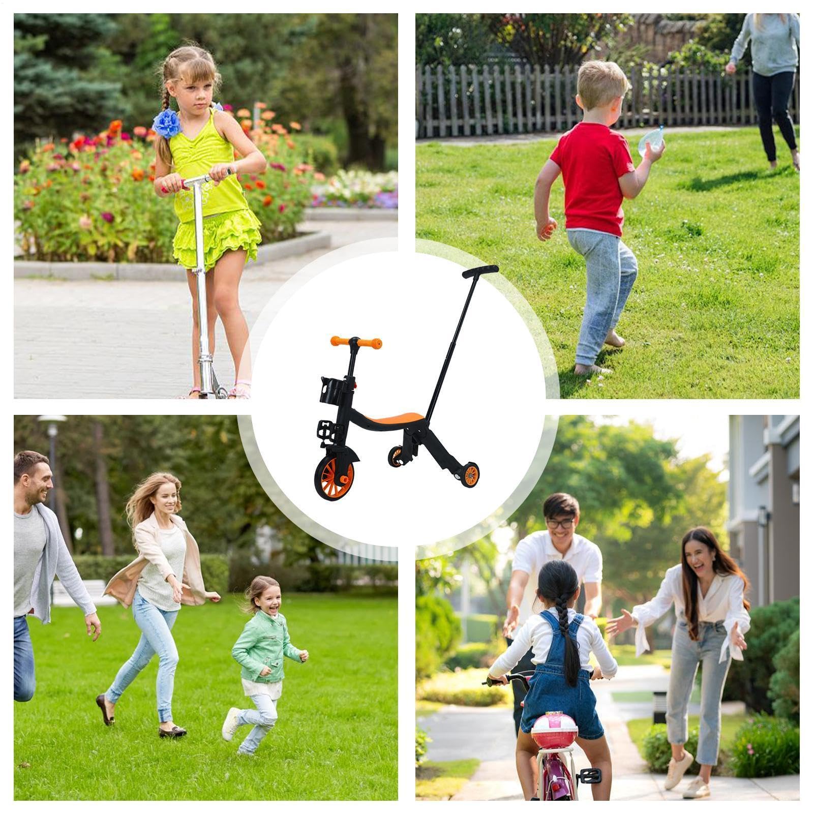 Kids Trike, Multi-Mode 3-Wheel Push Handle, Stable Ride Toy 35x27inches