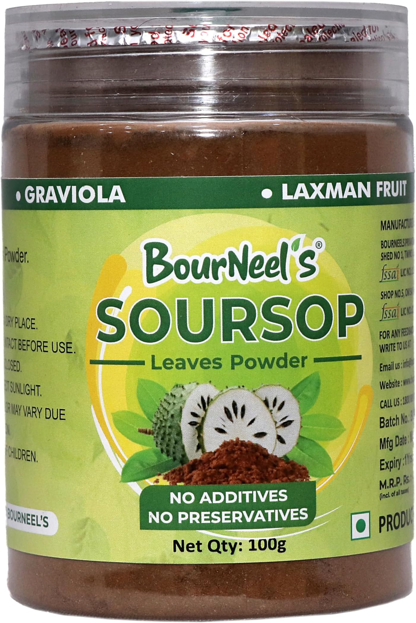 BourNeel's® Soursop Leaves Powder 100gm | No Preservatives | Graviola Laxman Phal Leaves Powder |Soursop Kadha Tea |