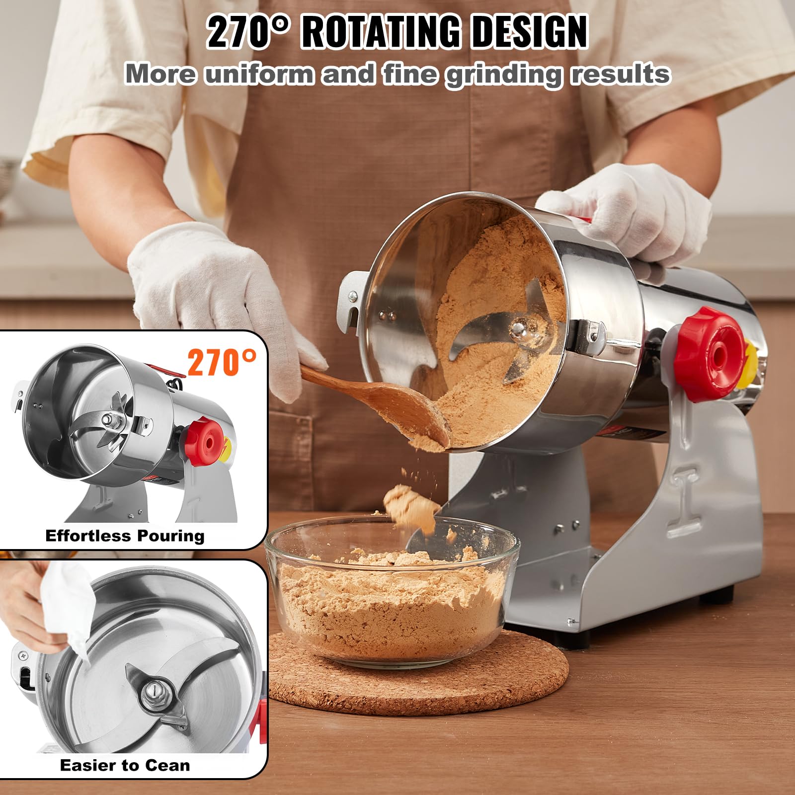 VEVOR 750g Mulino Elettrico per Cereali, Macina Spezie Commerciale Alta Velocità 2000 W, Macchina Polverizzazione in Acciaio Inox, per Cereali Secchi, Spezie, Caffè, Mais, Pepe, Tipo Oscillante