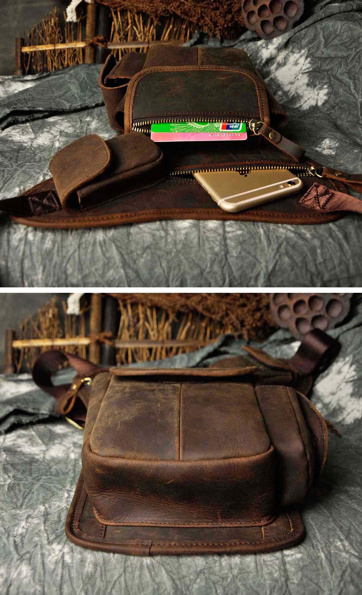 Le'aokuu Hombres Cuero Genuino Bolso Cintura Bolsa de Pierna Bolsa para Hombres Bolso Multifuncional Militar Táctico Moto Bicicleta Senderismo Deportes Camping Montar 3106