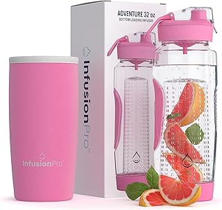Infusion Pro 32 oz Fruit Infuser Water Bottle with Insulated Sleeve & 50...