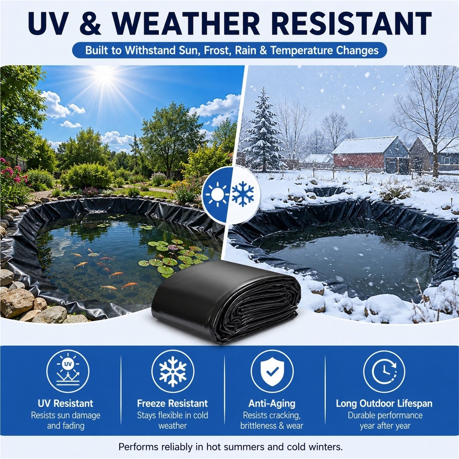 Épaisse Bâche Bassin Extérieur, Imperméable & Résistant Liner Bassin Extérieur, Épaisseur de 0,2 mm, PEHD Bâche Noire Agricole pour Bassins Piscicoles, Talus, Toiture & Stockage d'eau(5x9m)