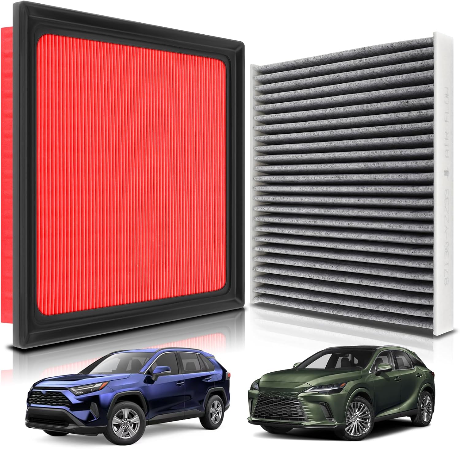 AUTOKAY Engine Cabin Air Filter Set Fits for Lexus ES250 (2021-25), ES350 (2019-25), RX350 (2023-25), NX250 NX350 (2022-25), TX350 (2024-25), GAS ONLY, NOT FOR HYBRID, RE# 17801-25020 87139-YZZ33