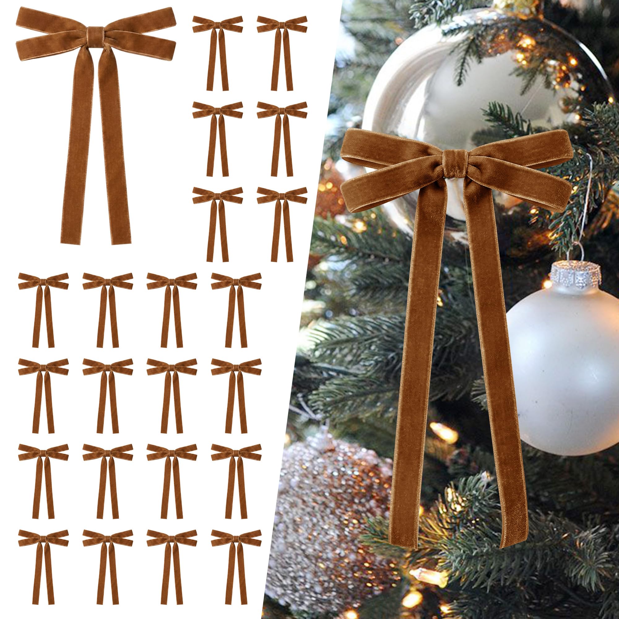 SIMISI RIBBON 24Pcs Christmas Velvet Ribbon Bows Decorations for Tree