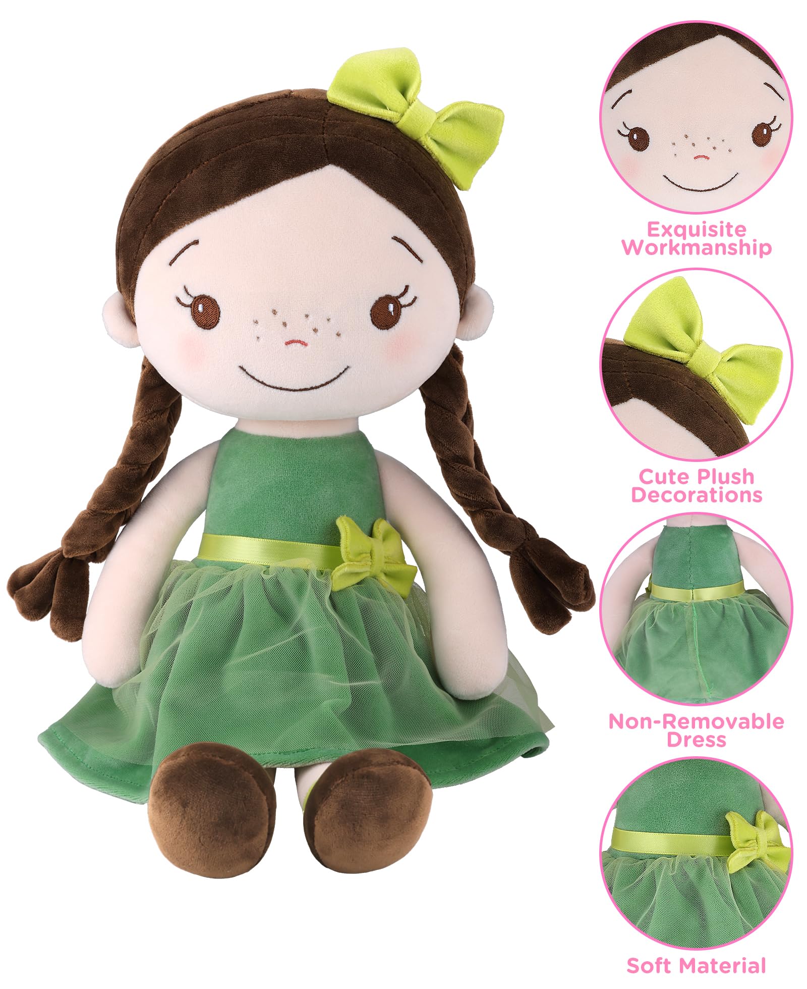 GAGAKU Morbida bambola di pezza 40 cm bambole angelo custode, regalo per battesimo per bambine, peluche portafortuna per bambini dai 3 ai 5 anni - principessa della foresta