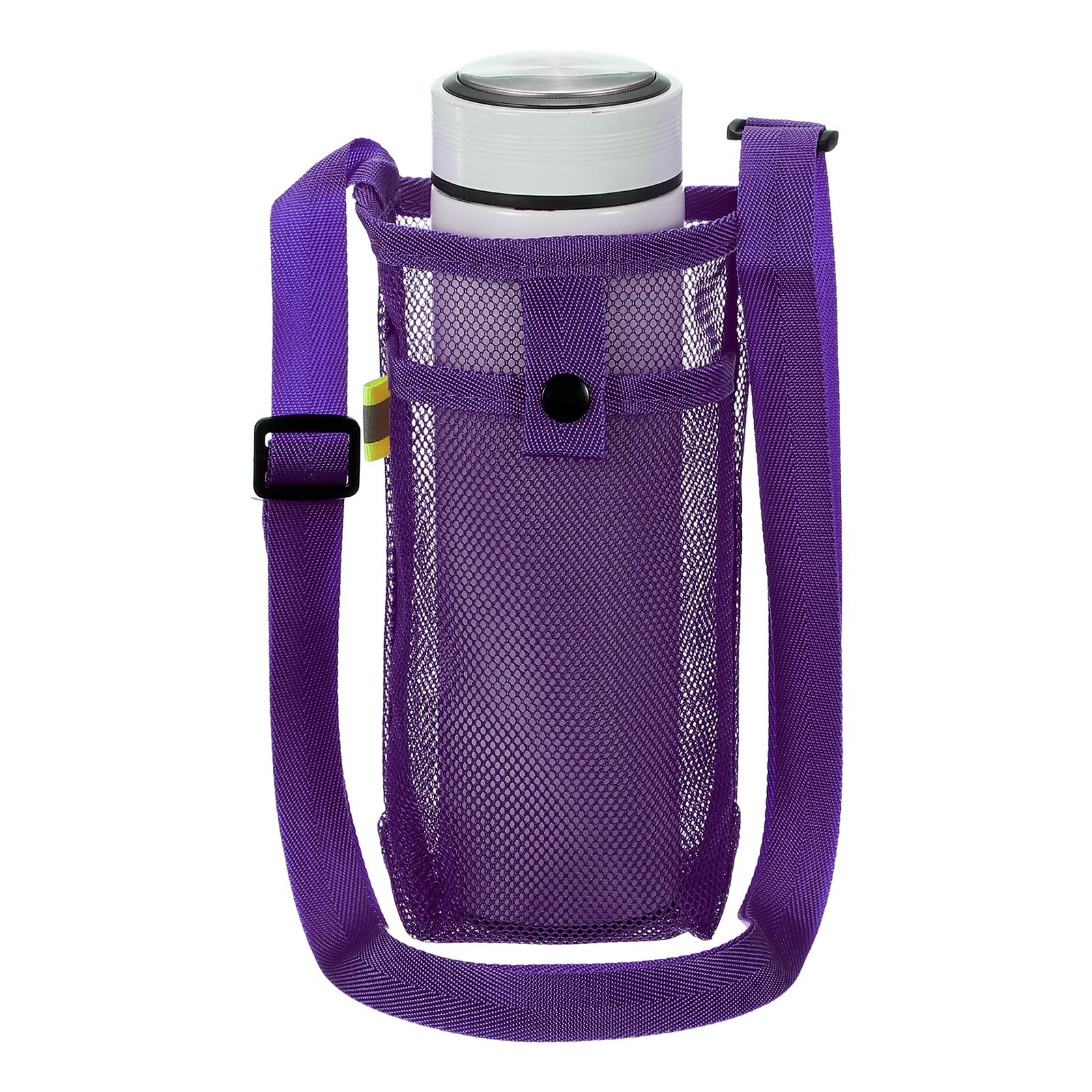 sourcing map Water Bottle Holder with Shoulder Strap, Mesh Water Bottle Sleeve Bag, Crossbody Bottles Carrier Sling Pouch for Hiking Gym Camping Walking Travel, Purple