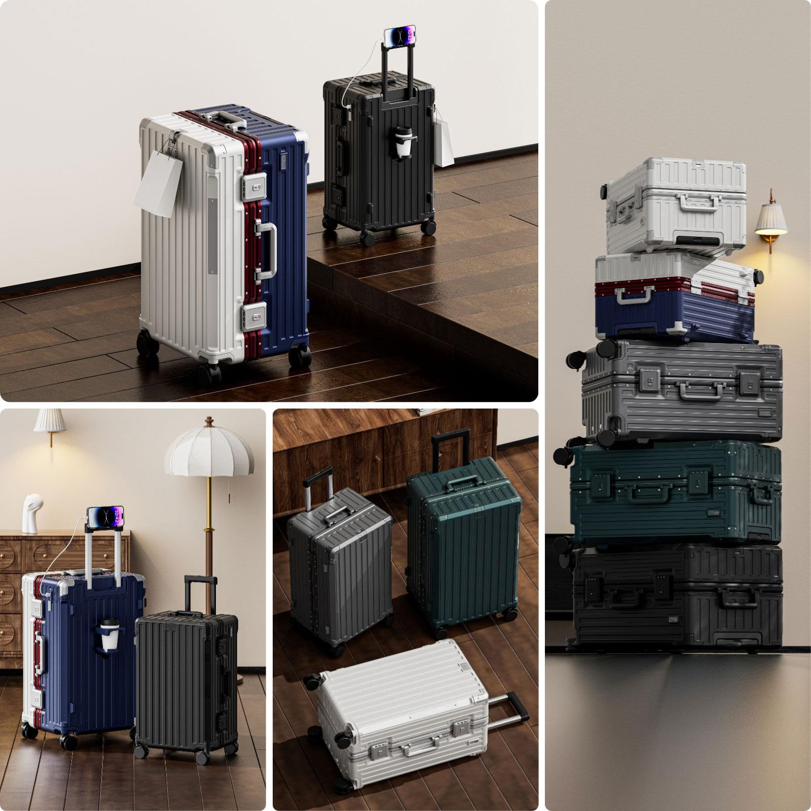 LEOVEN LS-0683 walizka podręczna, 3:7, duża pojemność, walizka podróżna z uchwytem na napoje, USB, twarda obudowa, kółka 360° z hamulcem i amortyzatorem, zamek calowy TSA