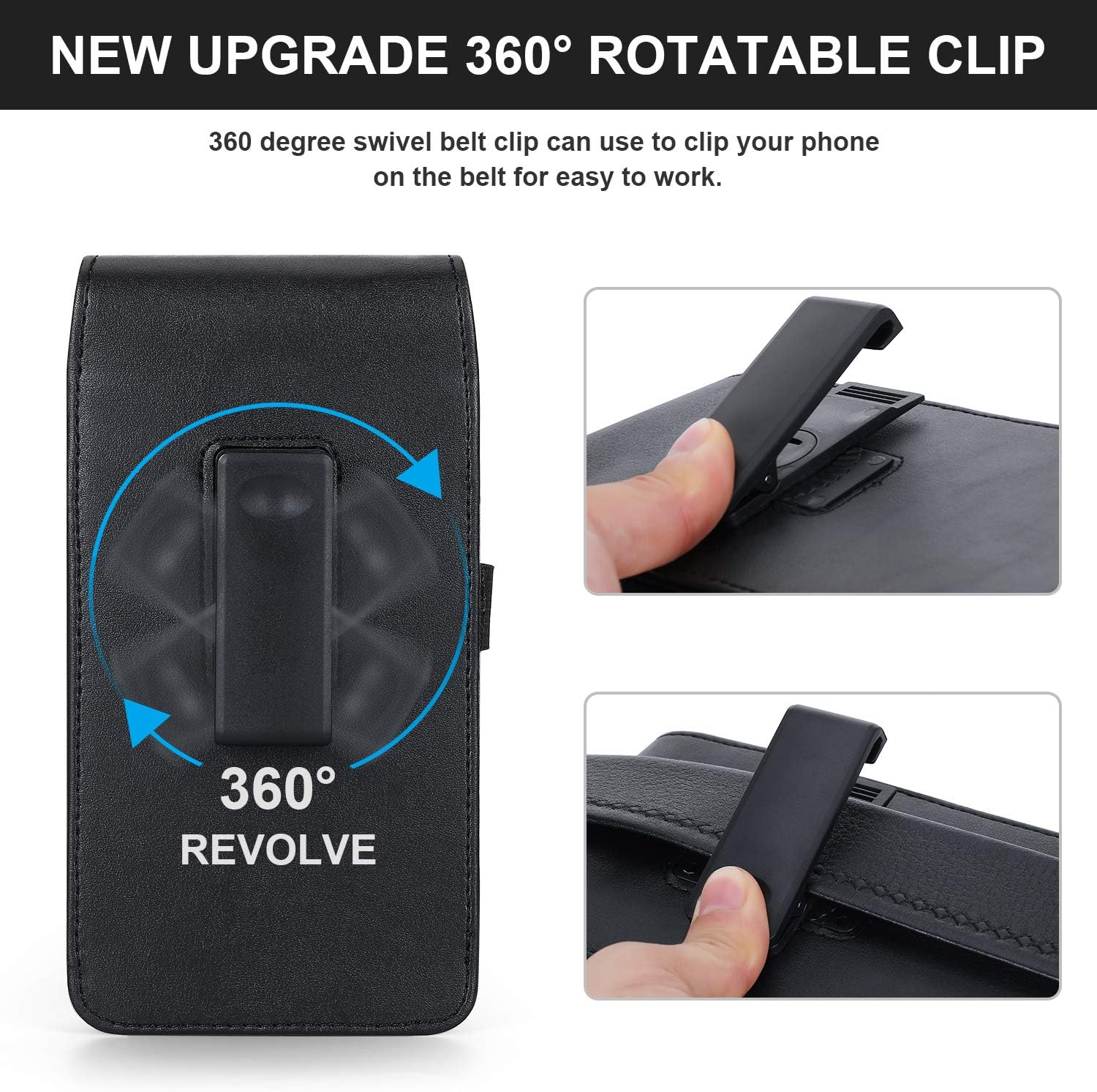 BECPLT Phone Holster for iPhone Air 17 Pro Max 16/15/14/13/12/11 Pro Max Leather Belt Case 360 Rotating Pouch Holster Belt Clip Case for iPhone Xs Max 8 Plus 7 Plus 6s+ 6+ Galaxy S25+ S24+ S23+ S22+ - Image 2