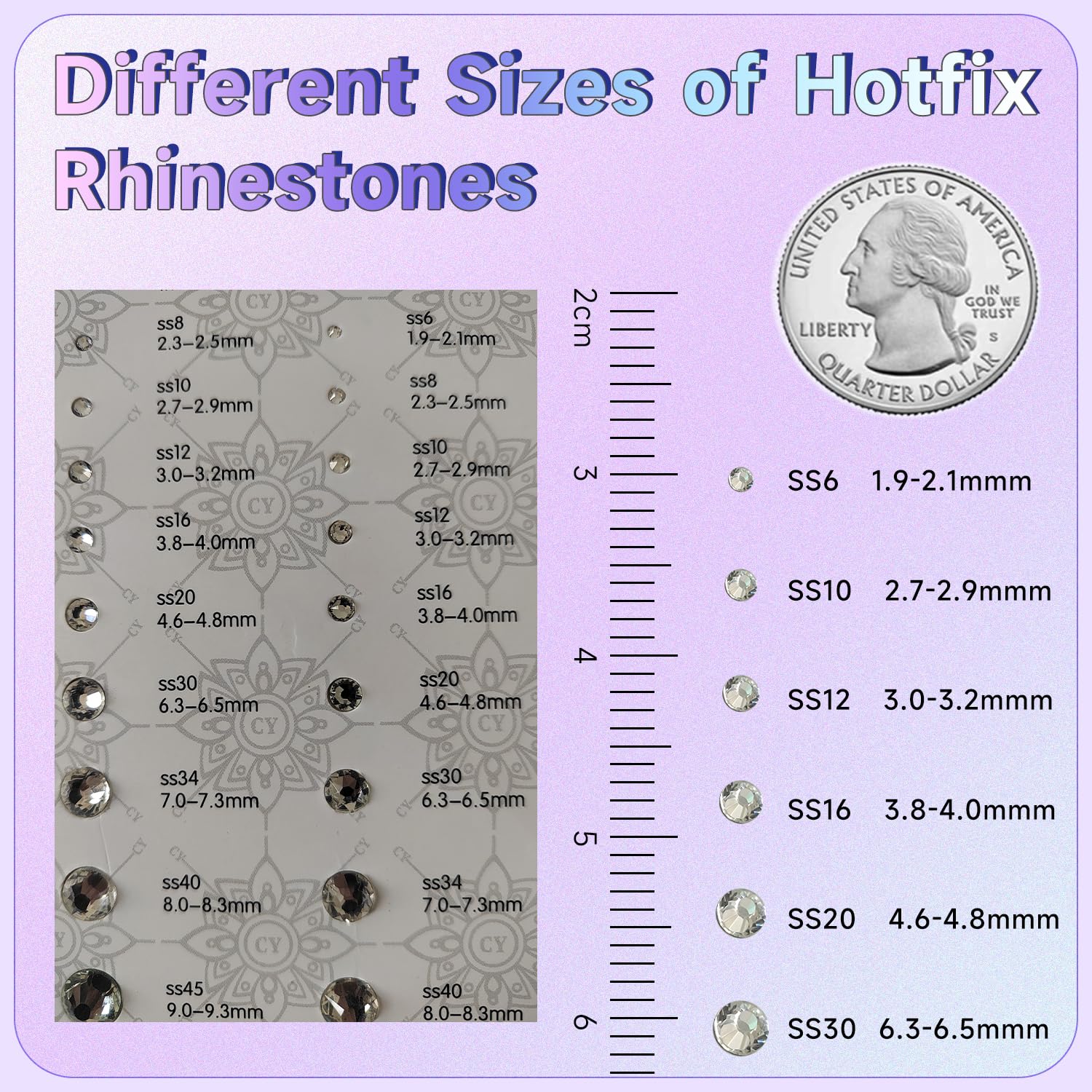 Liliume Hotfix - Lot De 1440 Pierres Strass 20 Couleurs 4 Tailles - Pour Vêtements, Chaussures & Bricolage
