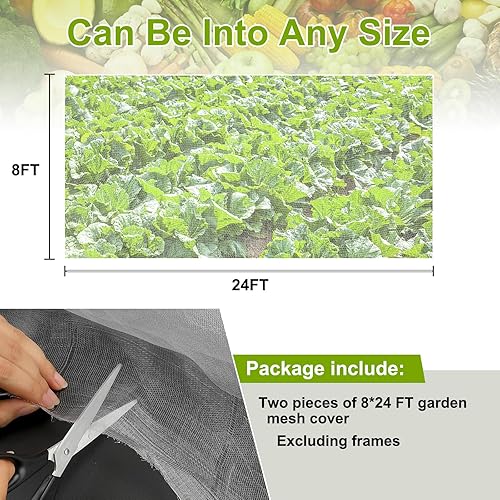 Miniatura 4 de Red de jardín, paquete de 2 mallas ultrafinas de 8 x 24 pies, protección contra plagas para pájaros, mosquiteros, plantas, cubierta para verduras,