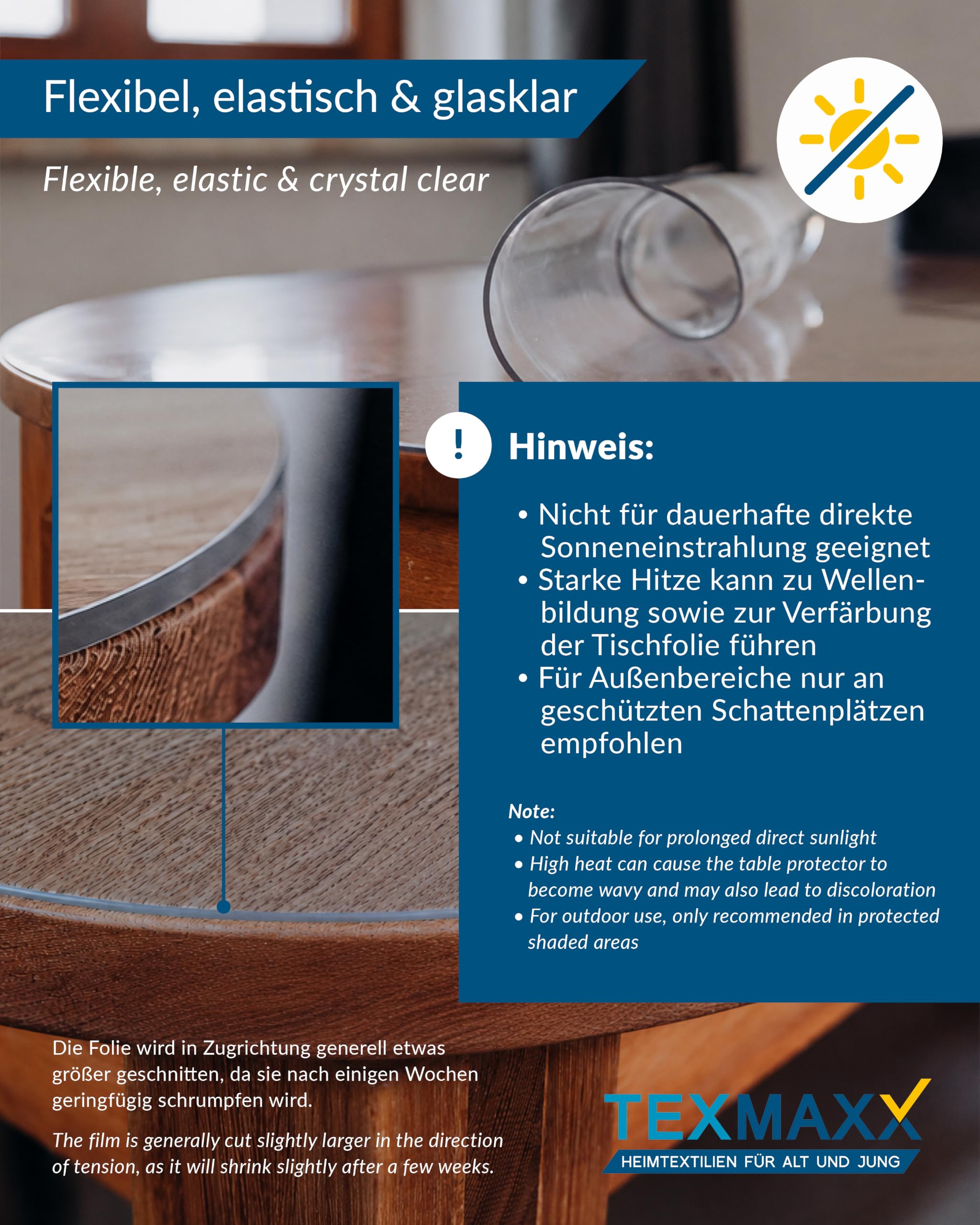 TEXMAXX Protector de Mesa Transparente 2mm Redondo con Bordes Rectos