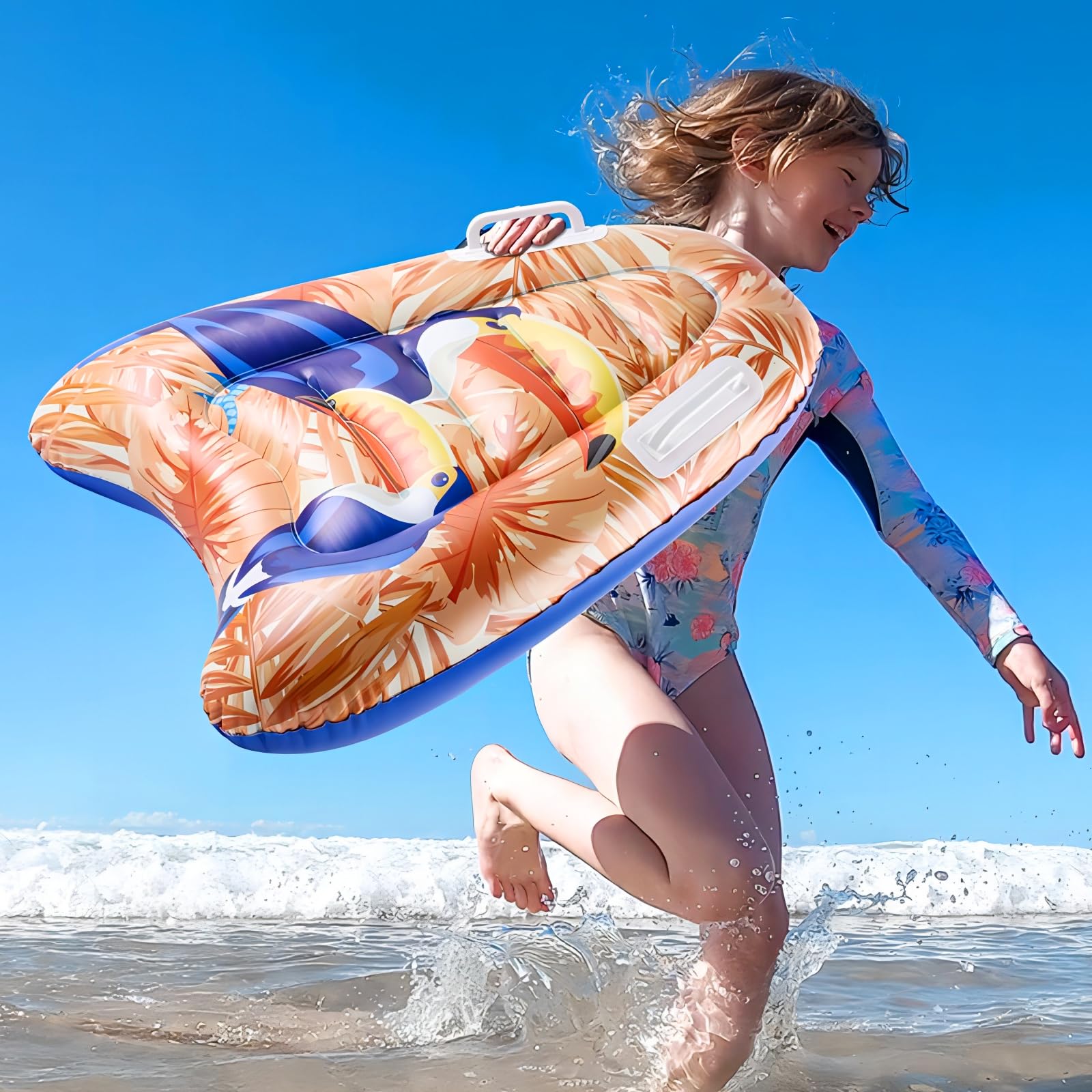 Aufblasbares Bodyboard mit Griffen,Schwimmendes Surfbrett,Leichtes Bodyboard für Kinder Erwachsene,Rutsches Tragbares Schwimmbrett für Jugendliche Erwachsene Anfänger Wasserspielzeug Schwimmen