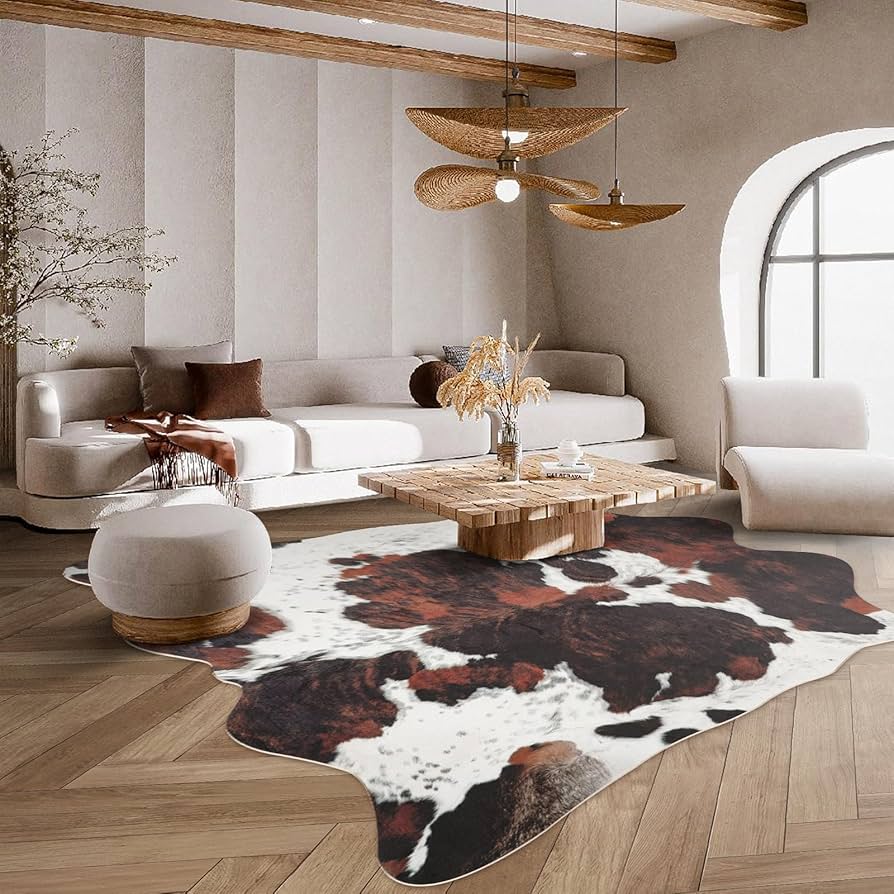 牛革ラグ Amazon | Guyi 希少牛革ラグ 8x6フィート カウラグ 素朴でシック