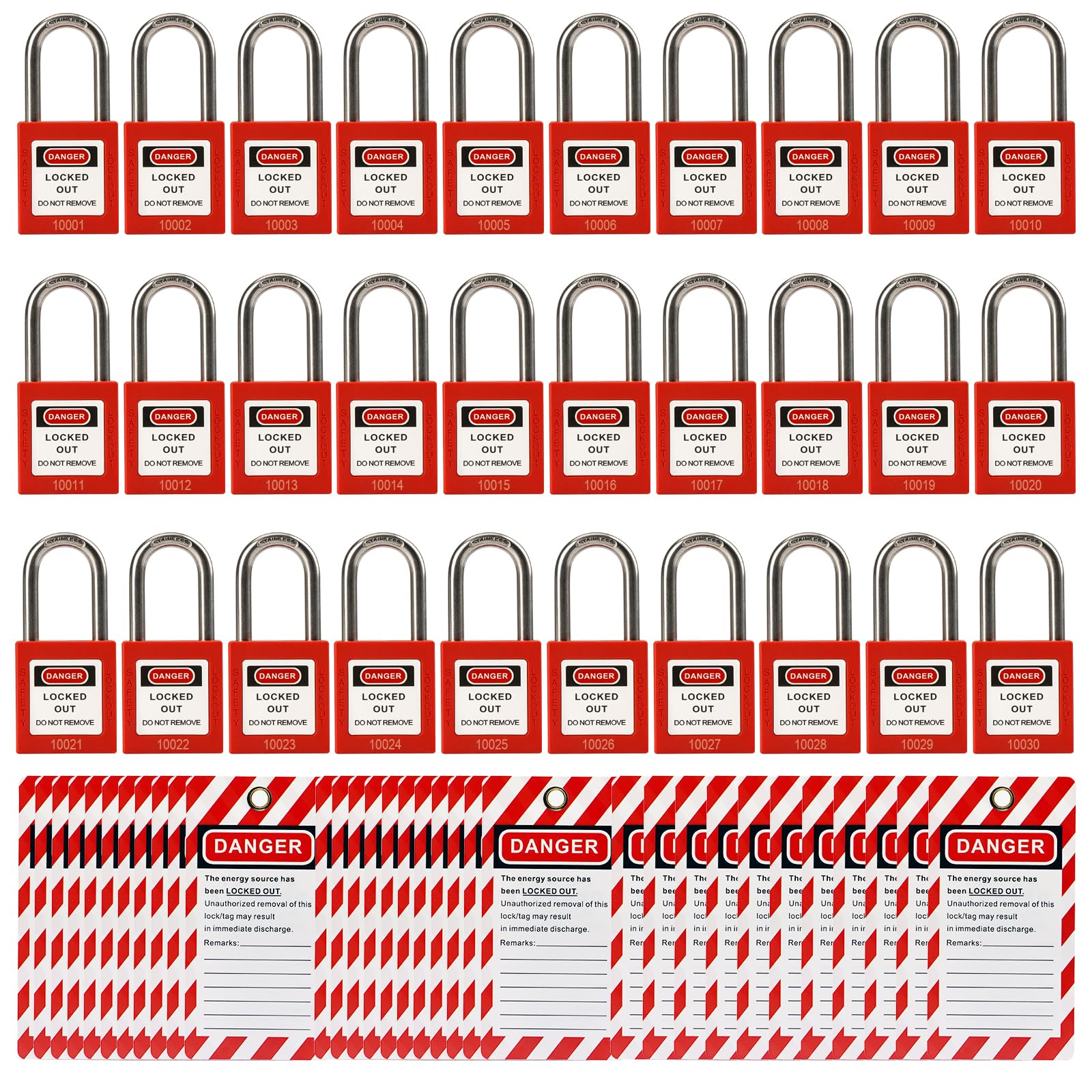 TAEGIQI 30 Red Lockout Tagout Locks with 30 pcs Lock Out Tag Out Tags ...