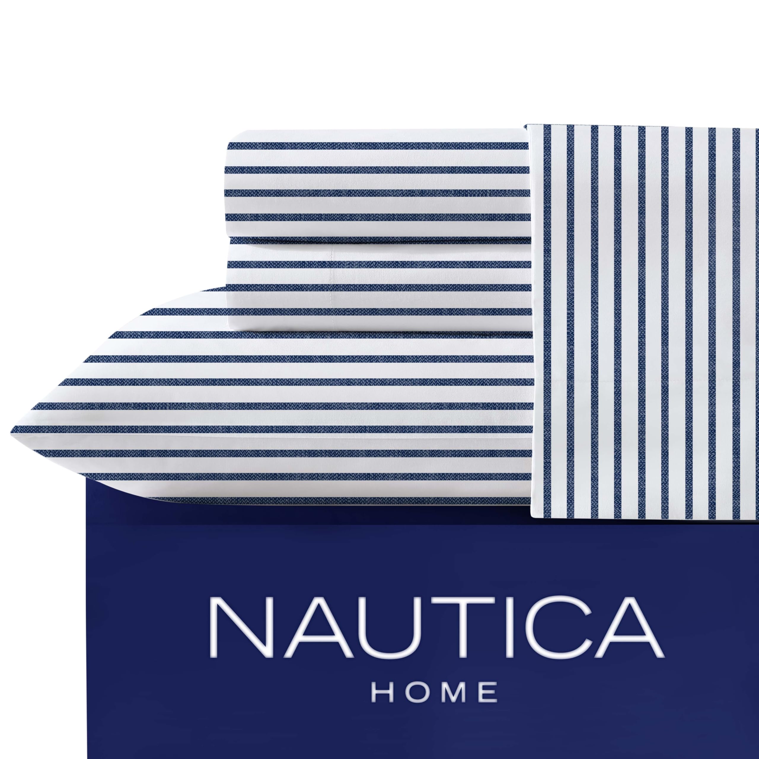 Nautica - Zestaw pościeli Queen, perkalowy zestaw pościeli, wyrazisty i fajny, lekki i oddychający (Harmead Navy, Queen)