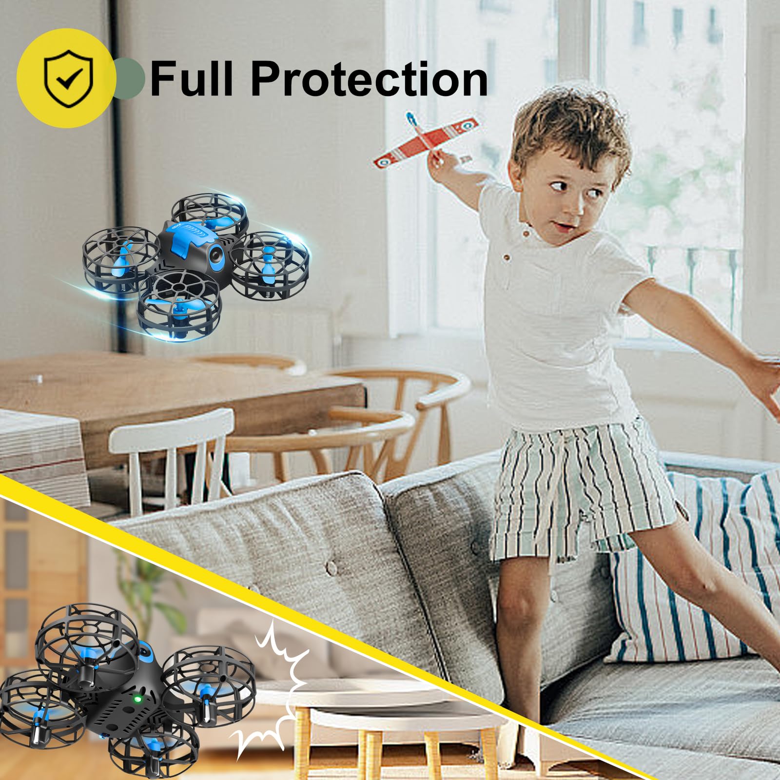 4DRC V18 Mini Dron con 2 Controlli per Bambini, Principianti, Flip 3D, Luci, Modalità Senza Testa, 3 Velocità, Planata Auto, Altitudine Fissa, 2 Batterie, Quadricottero RC, Regalo per Ragazzi