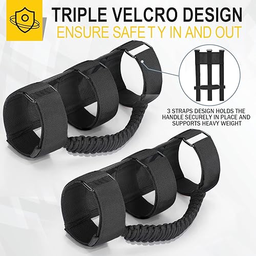 Miniatura 4 de moveland Paquete de 2 asas de agarre de barra antivuelco, asas de agarre de cuerda de paracaídas negras para Jeep Wrangler JL, JK, TJ, YJ y Jeep