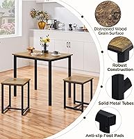 Vista 40 de Yaheetech Juego de mesa de comedor de 3 piezas, juegos de mesa y sillas de cocina para 2 personas, mesa compacta con 2 taburetes y diseño de ahorro