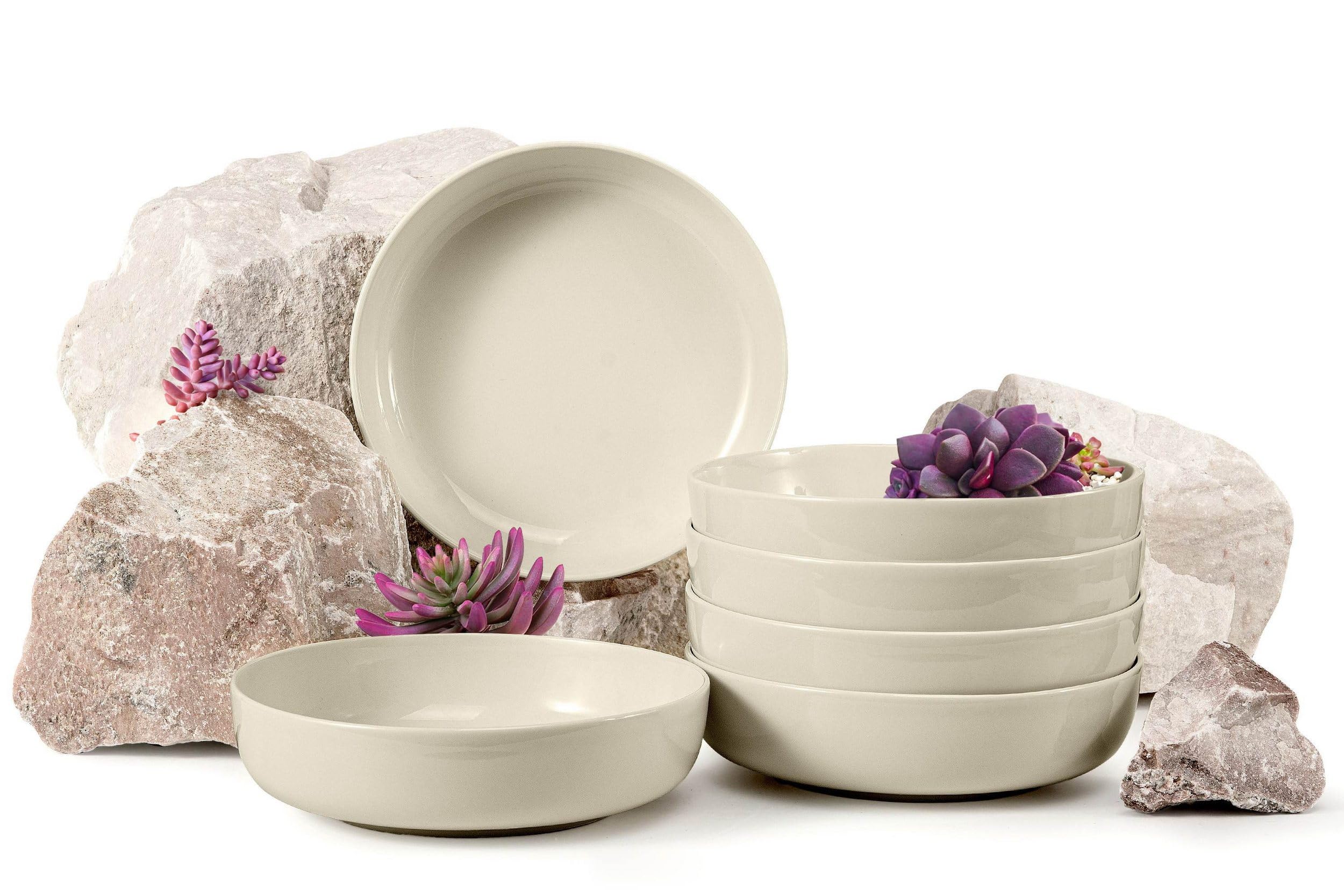 konsimo. VICTO Set 6 Platos Hondos - Platos Vajilla - Set Plato Hondo para 6 Personas - Apto para Microondas y Lavavajillas - Platos Hondos Sopa Modernas - 18,5 cm - Beige