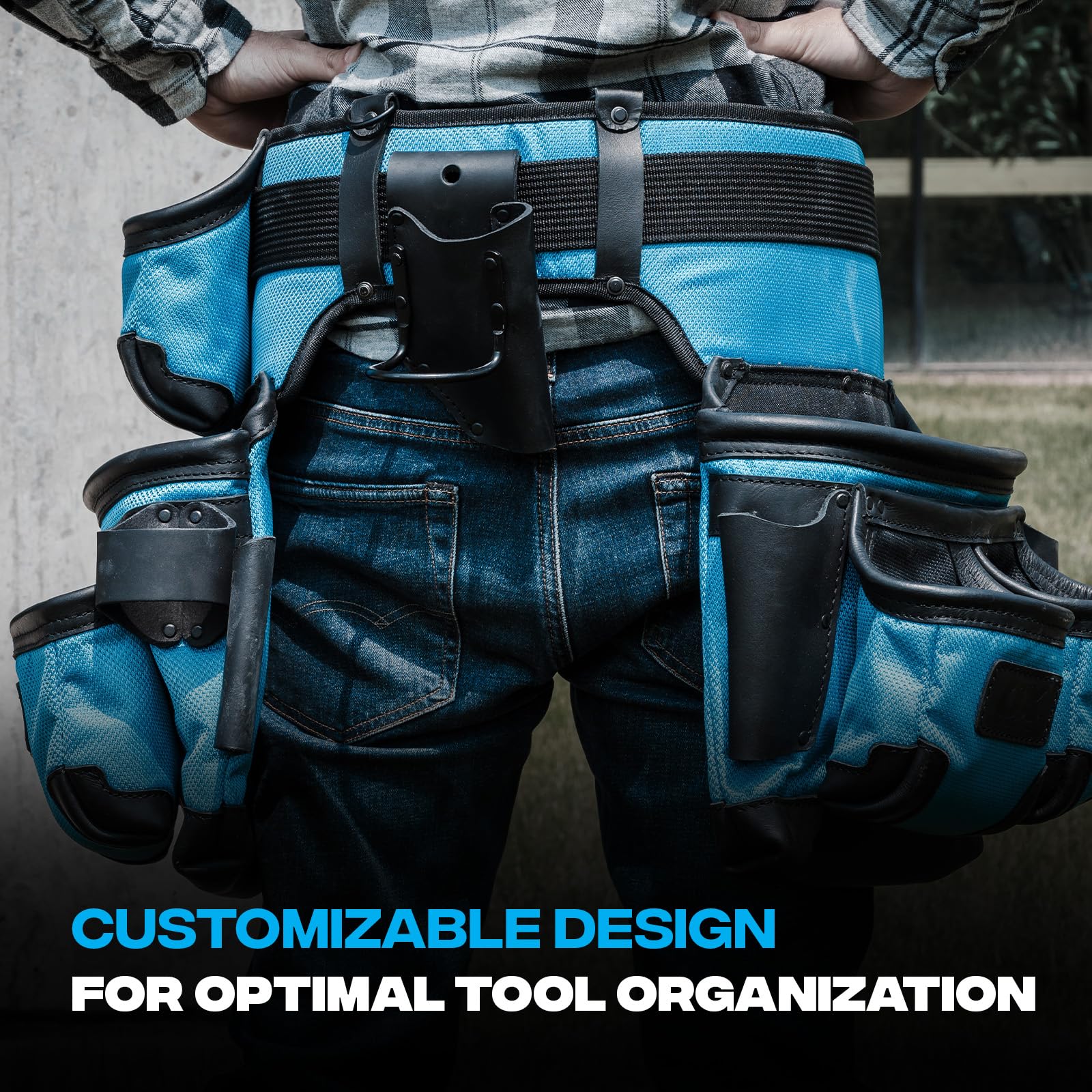 OX Tools Ceinture à outils en cuir et nylon avec sangles rembourrées en mousse à mémoire de forme pour homme, cuir pleine fleur et renforcement Kevlar®, parfait pour les charpentiers, les