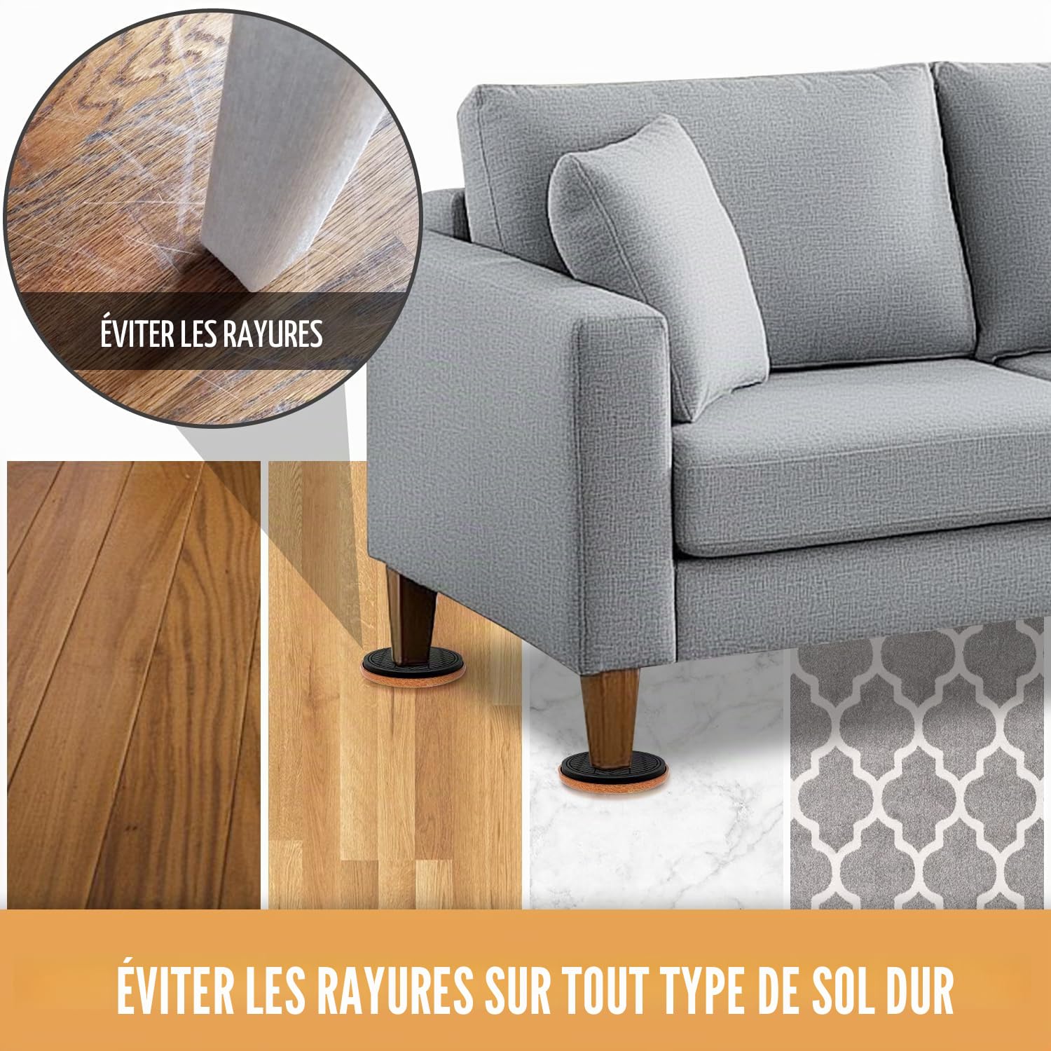PISAO Patin Glisseur pour Meuble Lourd,Marron Rond 16 Pièces - 9cm | Furniture Sliders, Meuble Patin Protégez Le Plancher de Bois Franc,Déplacez Les Meubles Lourds Rapidement et Facilement