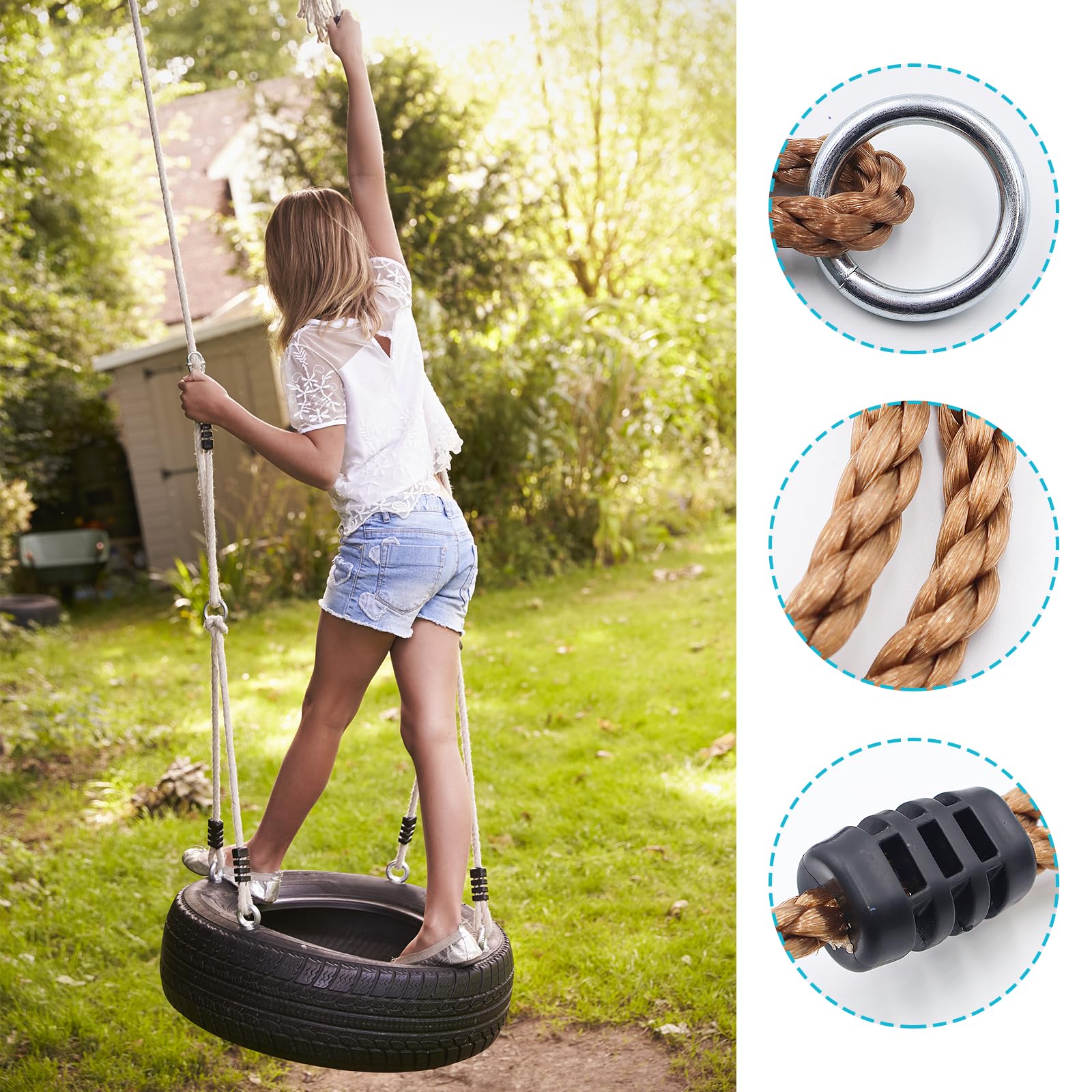 2 Pièces Corde Balancoire Exterieur 2m Corde de Hamac avec Mousquetons Réglable Cordes de Suspension pour Balançoires Réglable Arbre Suspension pour Balançoire Branches Télésiège