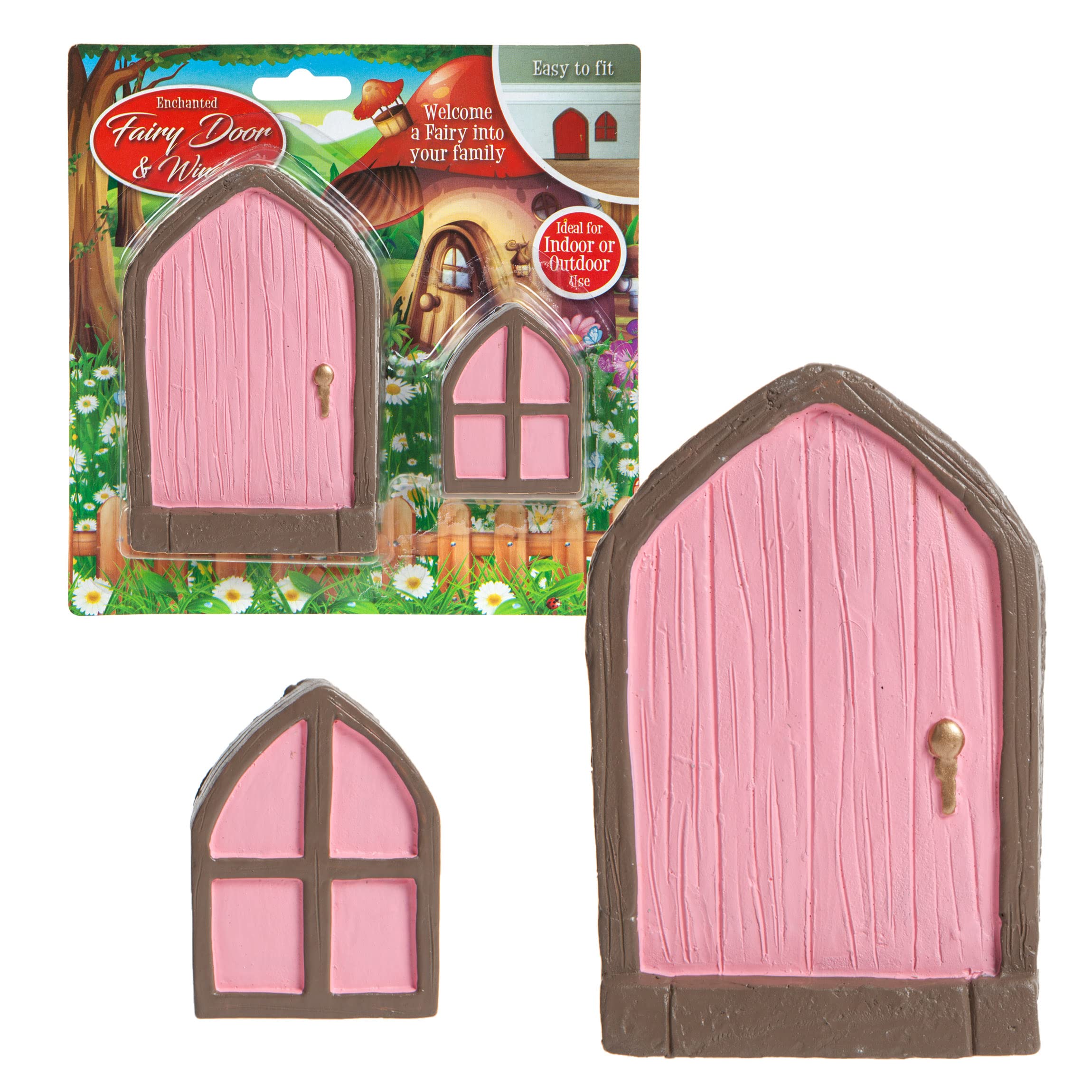 VFM - Fairy Sized Pink Door & Window - Magical Highly Detailed Indoor & Outdoor Miniature Set - Create An Enchanted Gnome Garden Or Christmas Elf Scene
