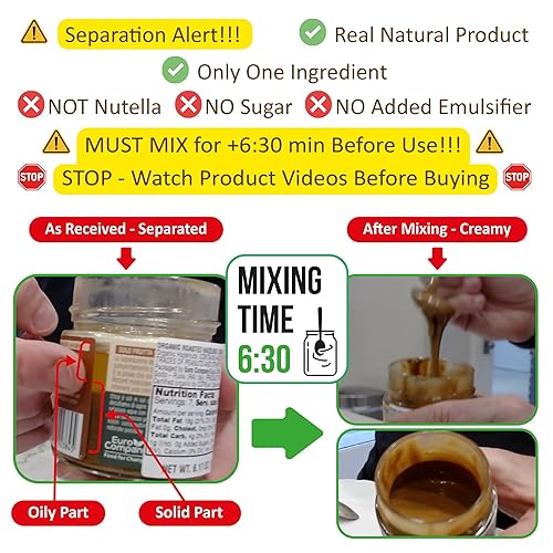 Miniatura 3 de WellEatable Crema orgánica de avellanas tostadas, requiere mezcla de +6 minutos antes del primer uso, 100% un ingrediente, sin azúcar añadido, sin