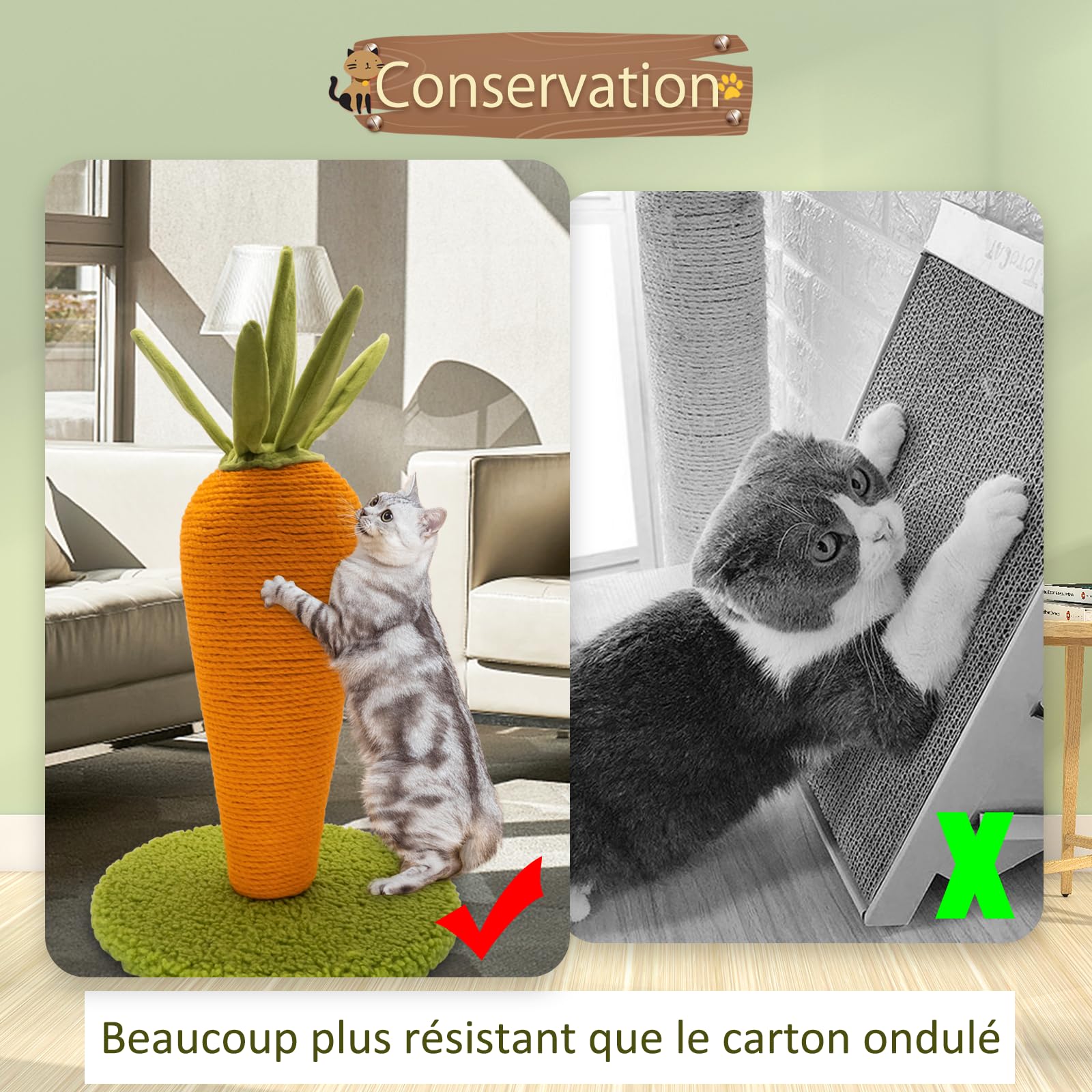AUSCAT Arbre à Chat Carotte, 42 cm, Carotte Mignonne, griffoir, en sisal Naturel, intérieur pour Chatons