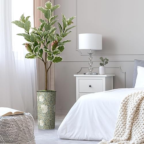 Miniatura 9 de Árbol artificial en macetero con patrón de flores, eucalipto falso de seda para decoración del hogar en interiores y exteriores, altura total 66